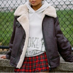 BDG Teddy Jacket - Black and Cream